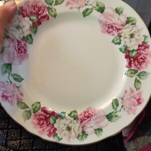 Pink and Green Floral Dinnerware Plate
